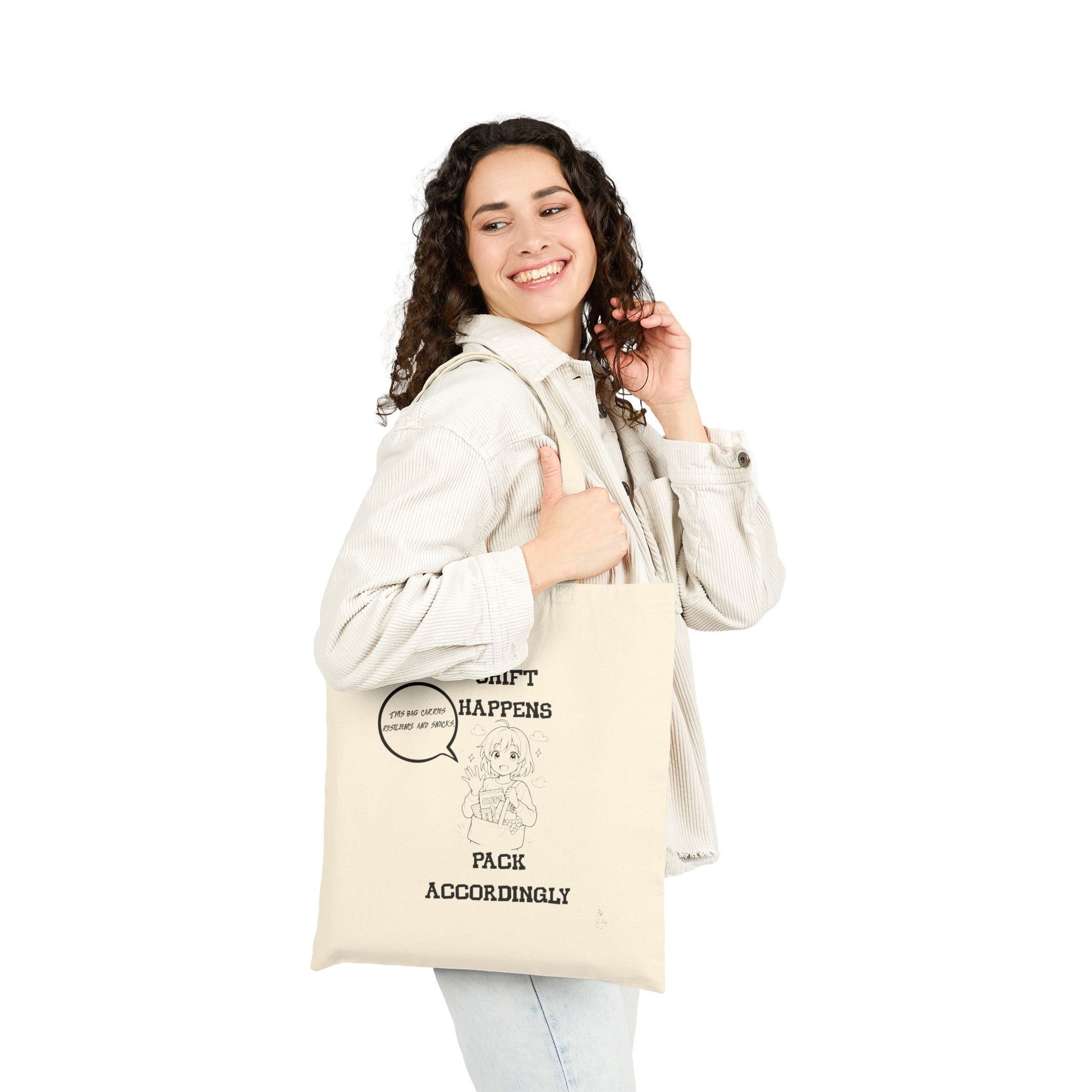 Shift Happens Pack Accordingly Front Print Canvas Tote Bag